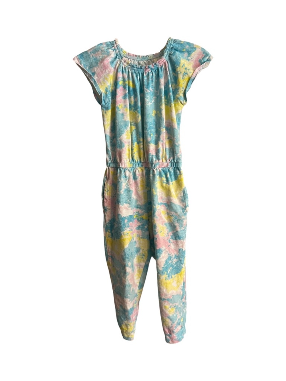 Wonder Nation Girls Size 5T Tie Dye Jumpsuit Cotton Pocket Casual